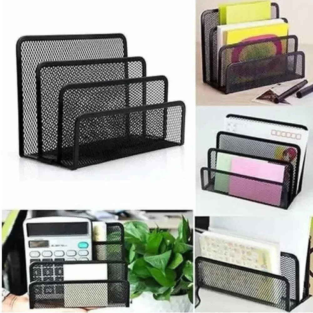 Organizador Porta Objetos Mesa Escritório Metal 3 Espaços