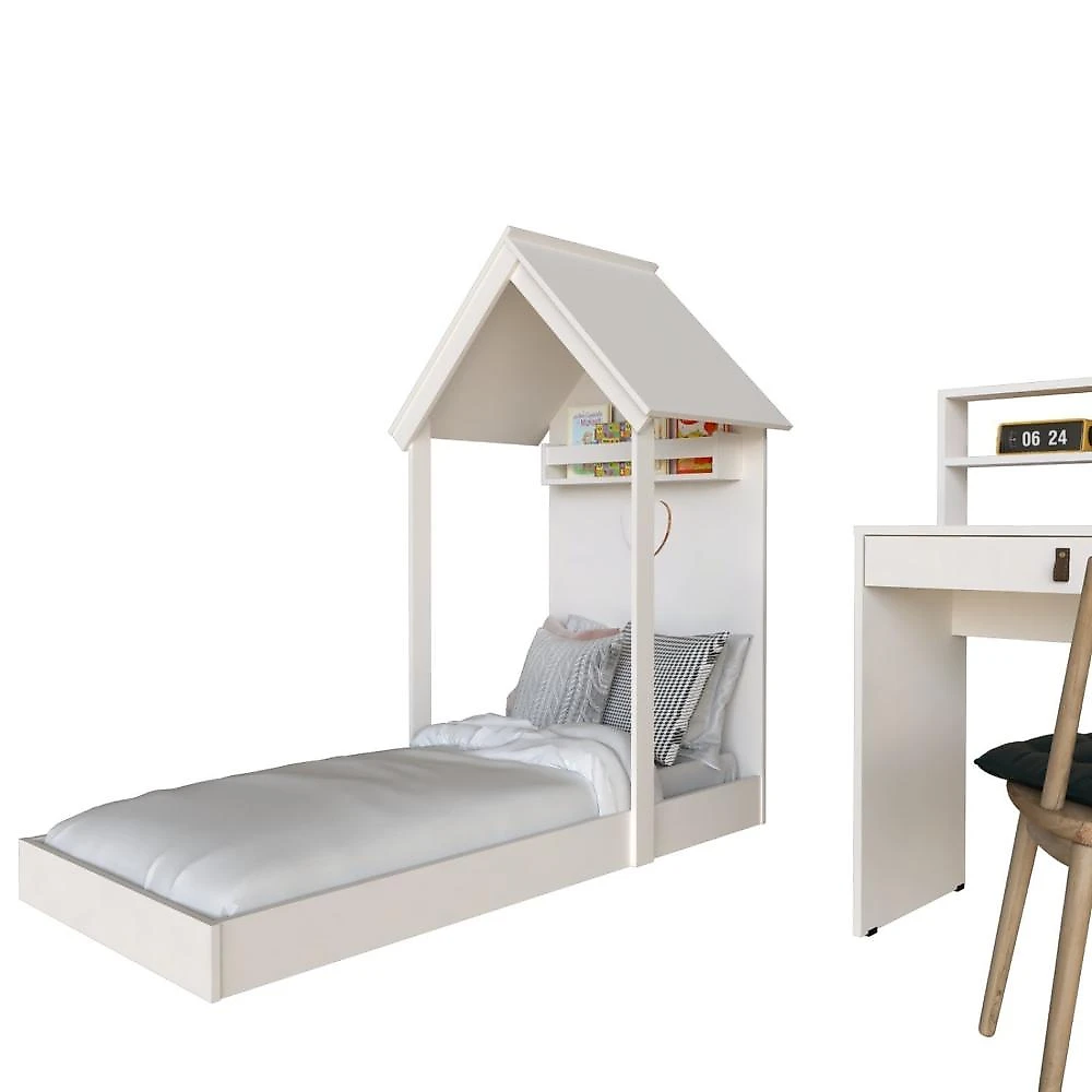 Conjunto Infantil com Cama e Escrivaninha Bramov Móveis Branco