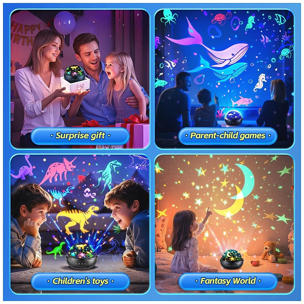 Brinquedo de Dinossauro para Crianças: 7 em 1 com 35 Estrelas, Projeção de 3 Filmes e 93 Efeitos, Controle Remoto, Temporizador,Staryou