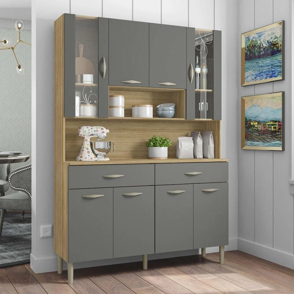 Armário De Cozinha Compacta 8 Portas 2 Gavetas Paris - Freijó-gris