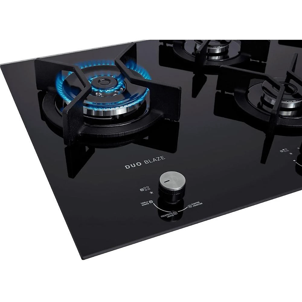 Cooktop a Gás Fischer Infinity Duo 5 Bocas Vidro Temperado Tripla Chama Preto Bivolt