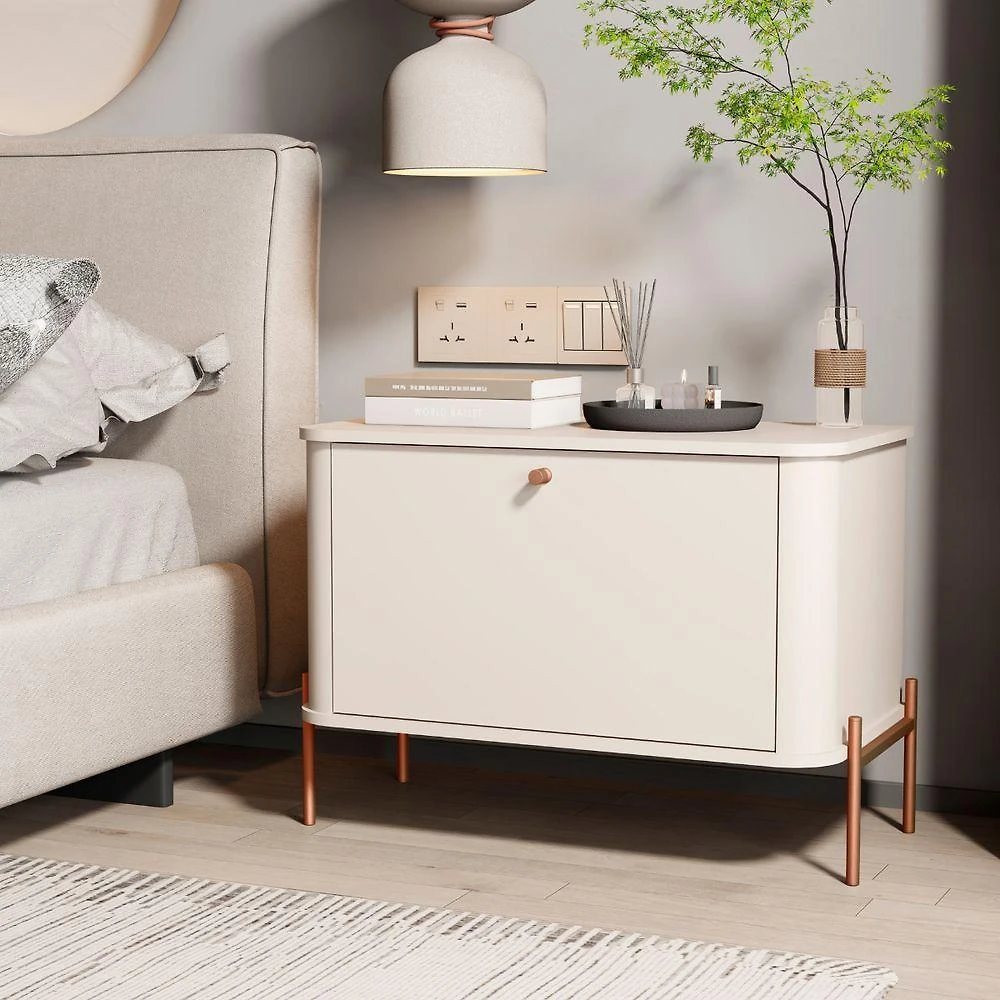 Mesa de Cabeceira Casa do Lótus MDF Off White Bronze Bechara Móveis
