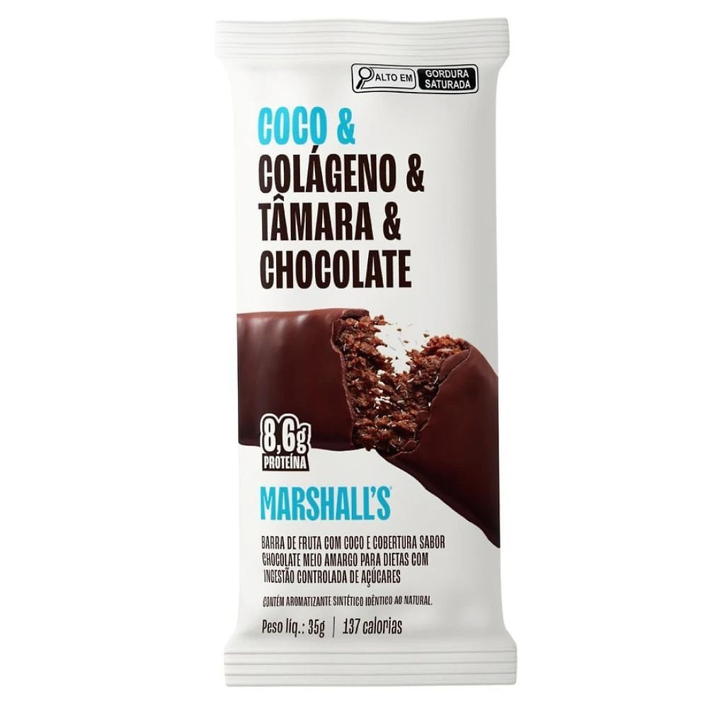 Barra De Fruta Marshalls  Coco e Colágeno Tamara e Chocolate 8,6g Proteína 35g