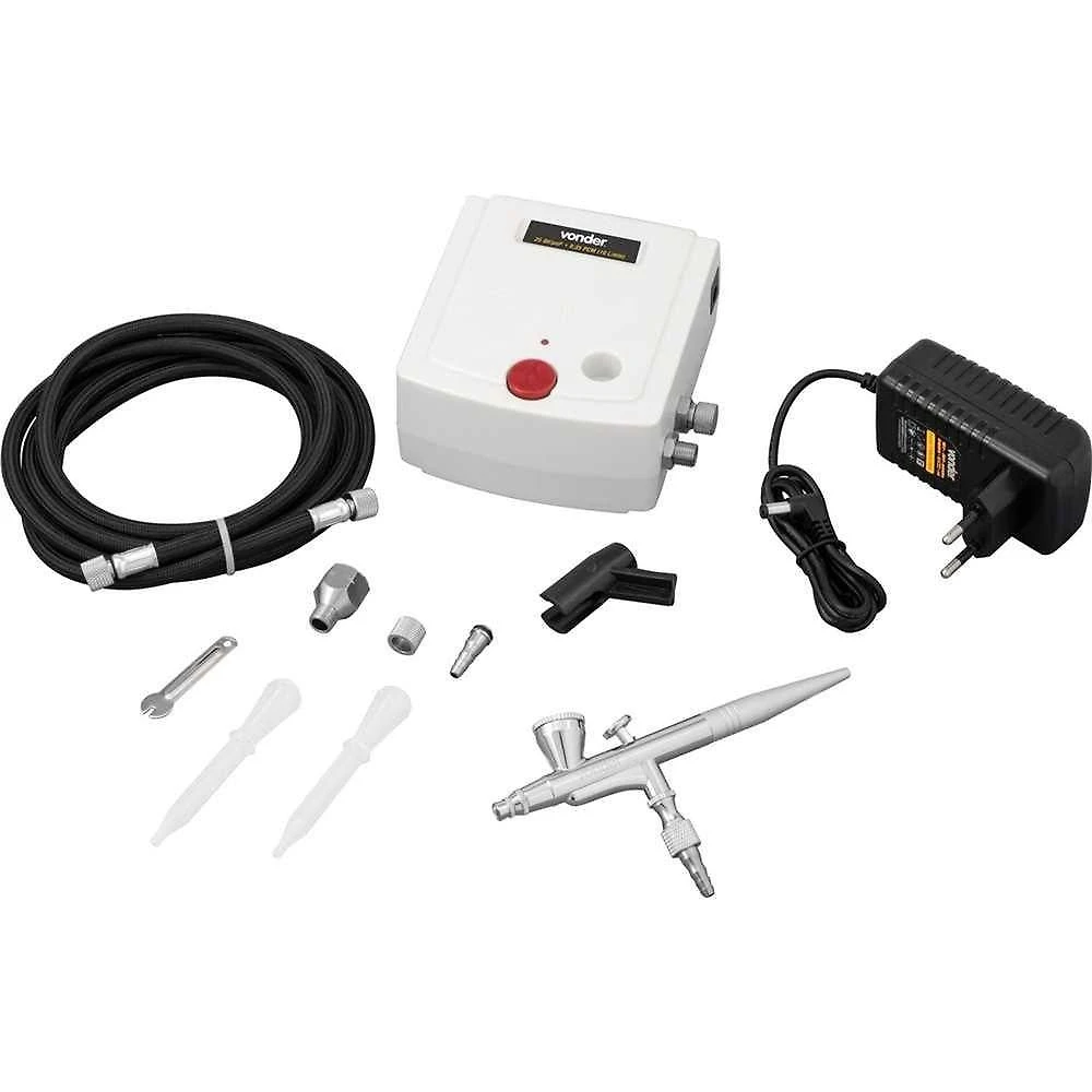 Aerógrafo com Minicompressor 10 Acessórios para Micropinturas Retoques Vonder