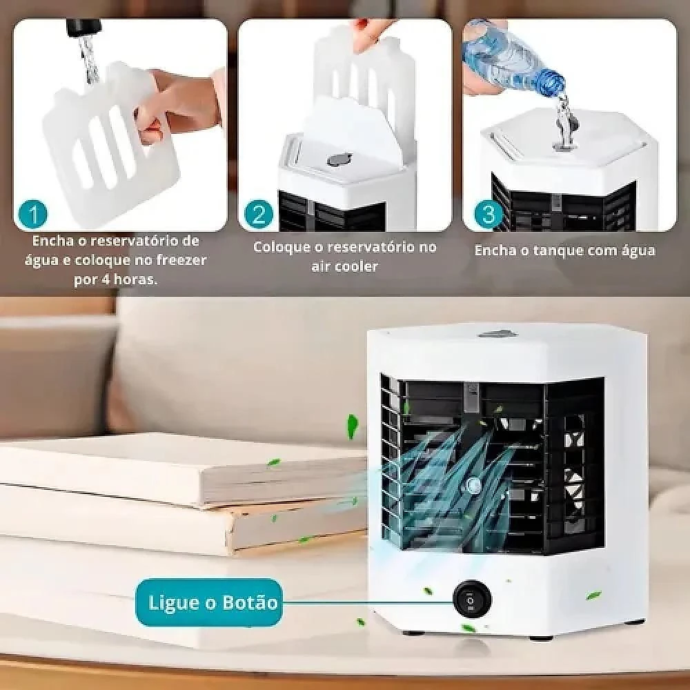 Mini Ar Condicionado Portatil Usb com Umidificador e Ventilacao Silenciosa para Uso Pessoal