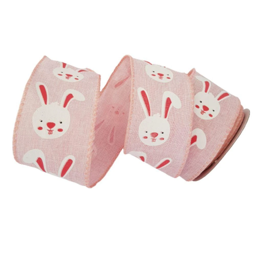 Fita Aramada Rosa Com Coelhinho Branco Comp 9.14m