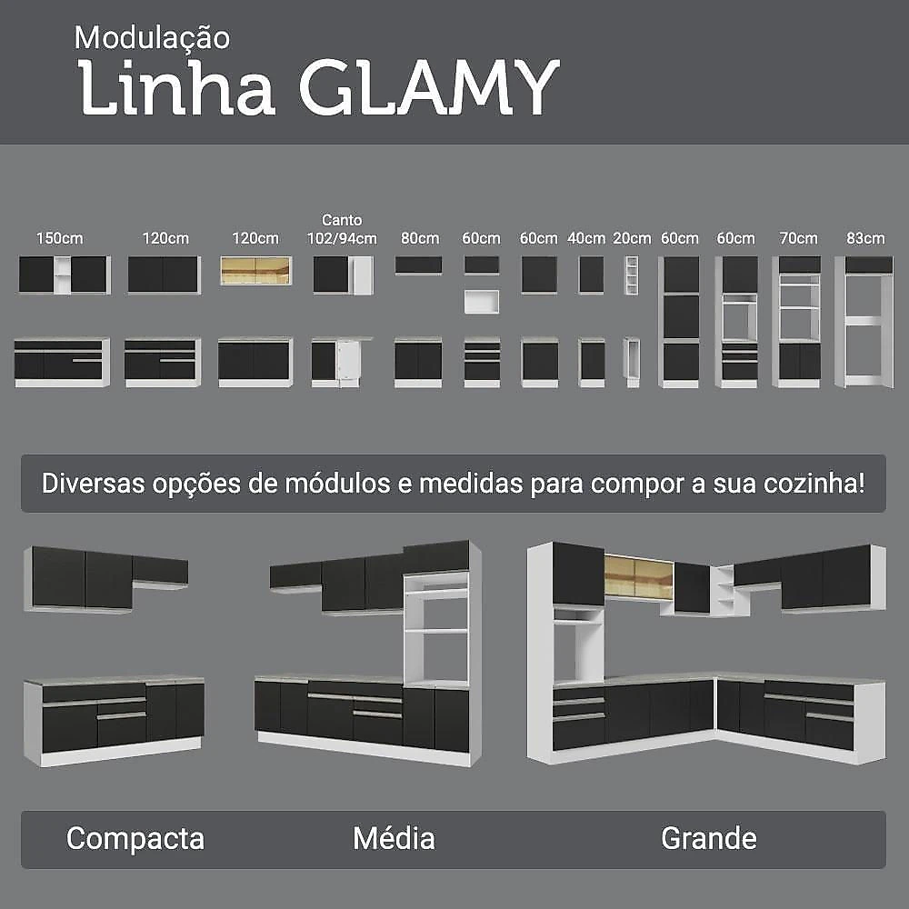 Porta-geladeira 73 Cm 1 Porta Basculante Preto/branco/preto Glamy Madesa Preto/branco/preto