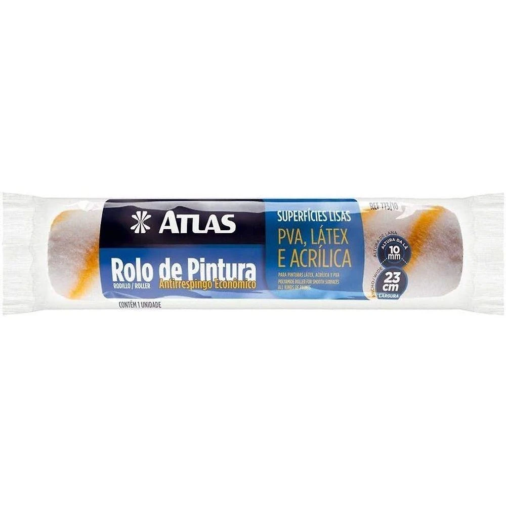 Rolo para Pintura Antirrespingo 23cm 100% Poliéster Branco Atlas 23CM