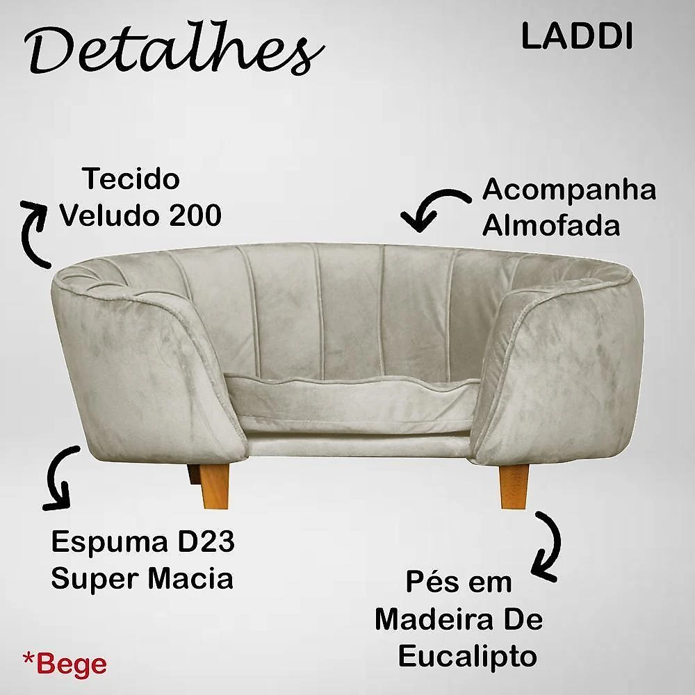 Poltrona Cama Caminha Pet Laddi Veludo Bege Dvinn Bege