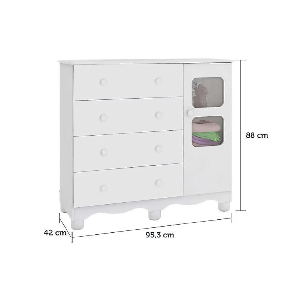 Quarto de Bebê om Guarda Roupa 3 Portas 3 Gavetas e Cômoda 1 Porta 4 Gavetas  Duda Quarto Infantil com Guarda Roupa 3 Portas 3 Gavetas e Cômoda 1 Porta 4 Gavetas Mimo Espresso Móveis Branco Brilho