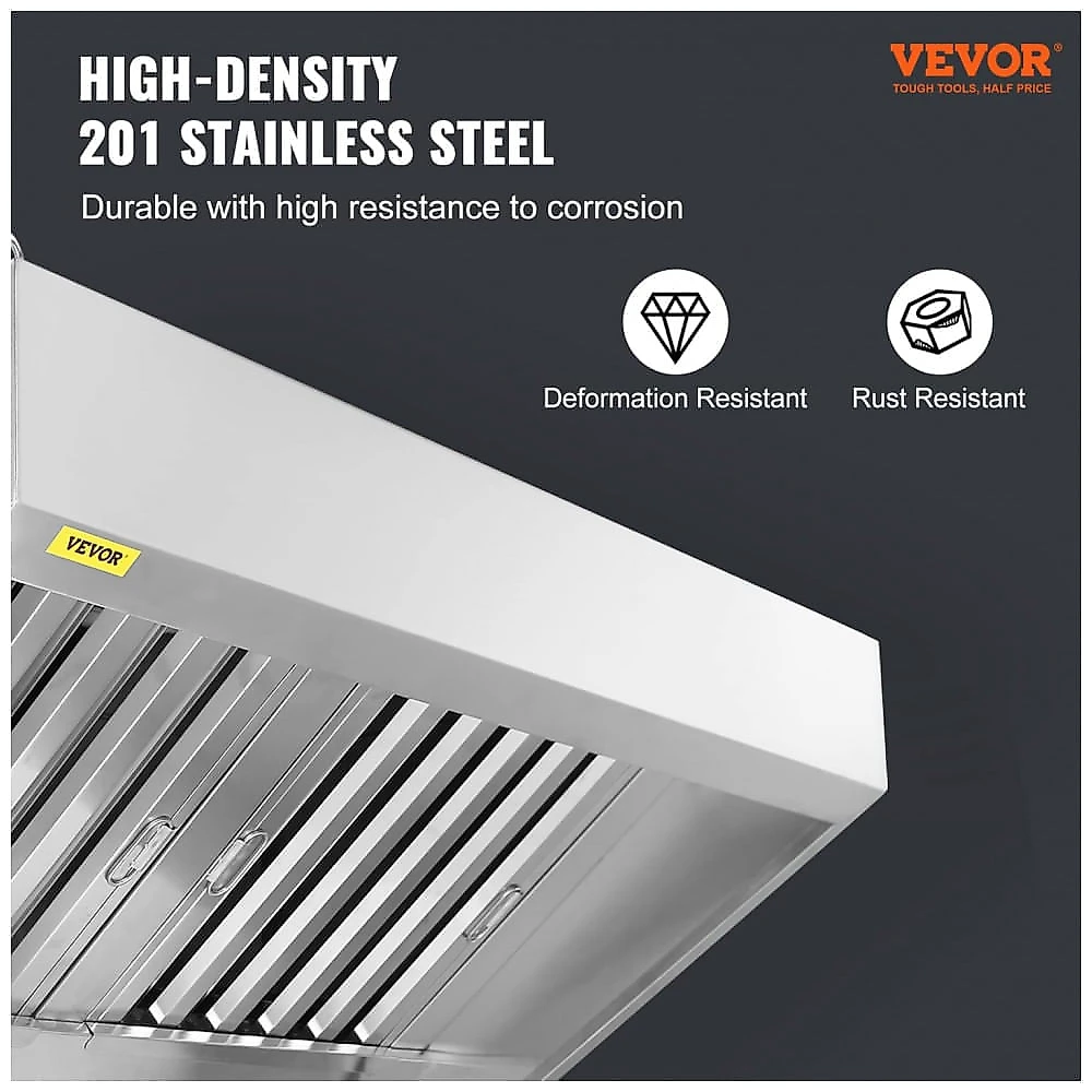 Coifa Comercial VEVOR 7 Pés Aço Inox 201 Food Truck 3 Filtros Removíveis Antiferrugem