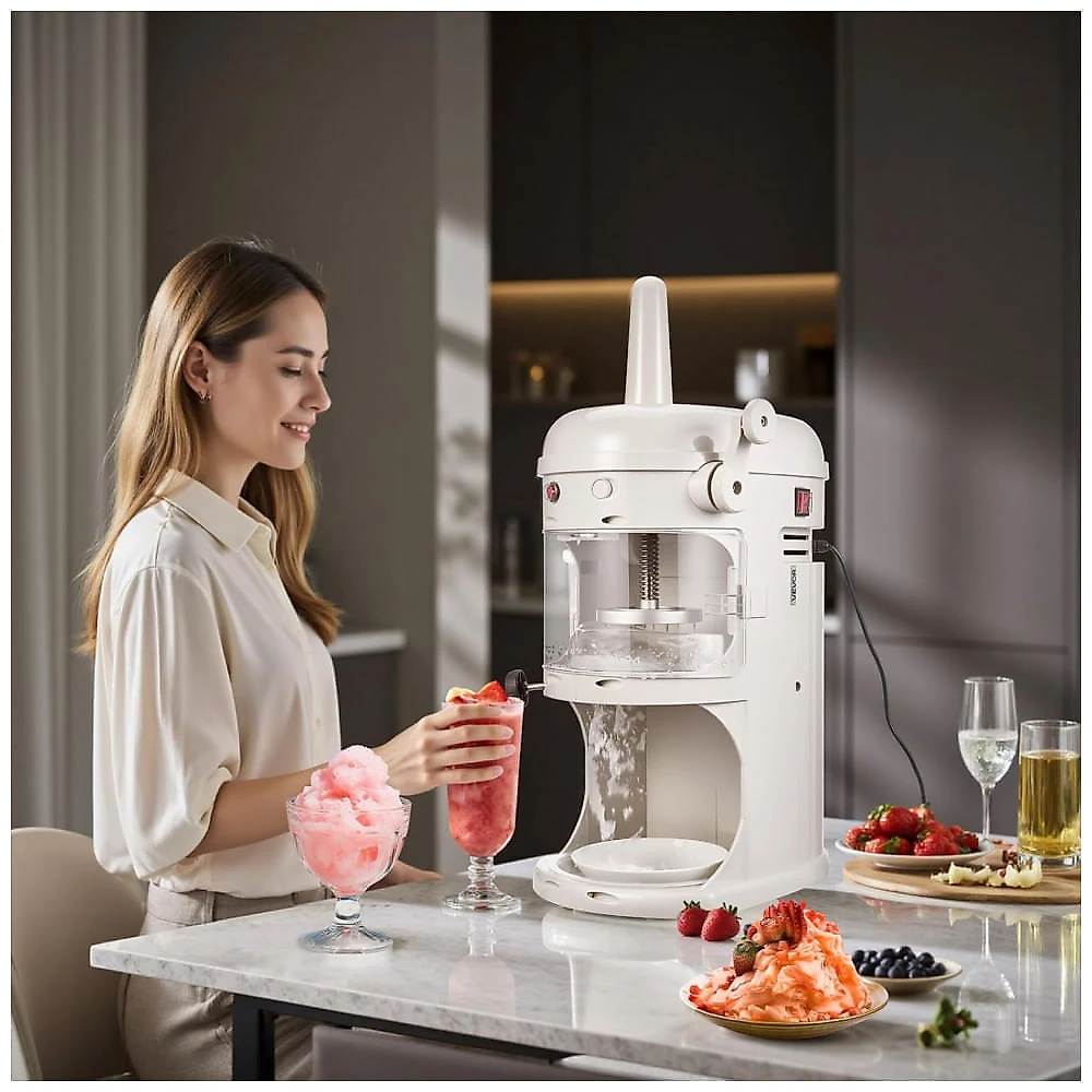 Máquina de Raspadinha Slush VEVOR 100kg/h Fluffy Ice Neve Comercial Branca 110V