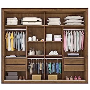 Miniatura Guarda-Roupa Casal Móveis Europa Londres Flex com Espelho, 2 Portas de Correr e 4 Gavetas - 205cm de largura Brauna/Off White
