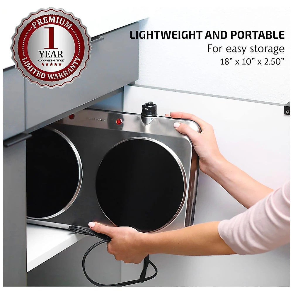 Cooktop Duplo Elétrico de Cerâmica Infravermelha OVENTE, 1500W - Prático e Portátil para Cozinhar em Qualquer Lugar