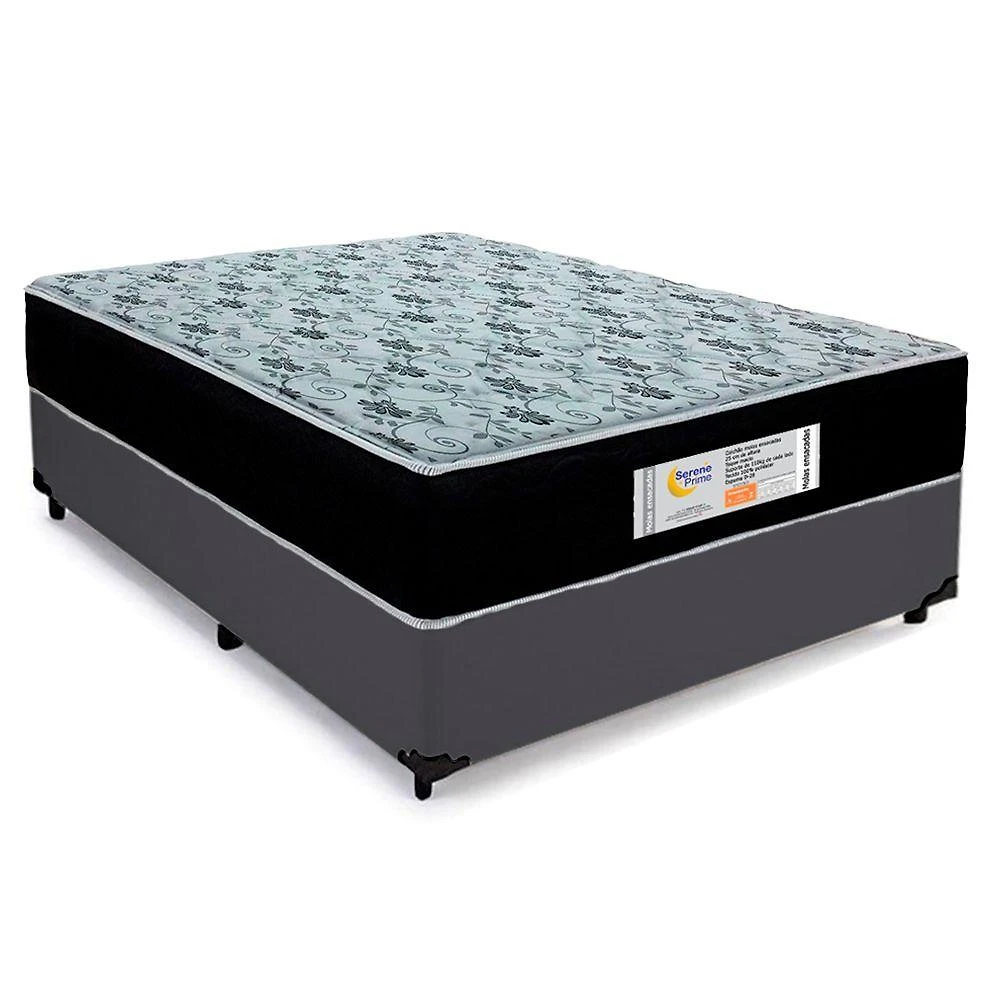 Cama Box Casal Sintético + Colchão Molas Ensacadas Sereneprime Sonnolux 138x188x65 Cor:cinza