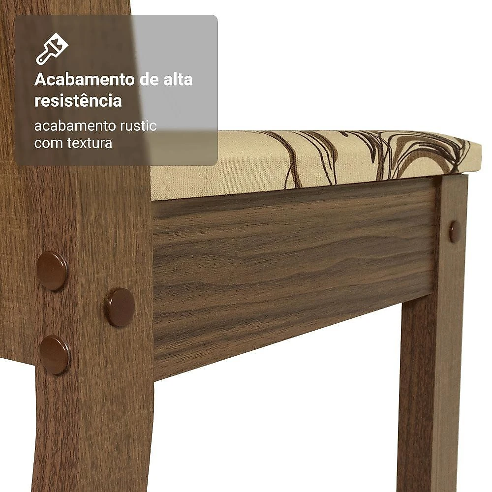 Conjunto sala de jantar avelã mesa tampo de vidro 4 cadeiras rustic/crema/lírio bege madesa