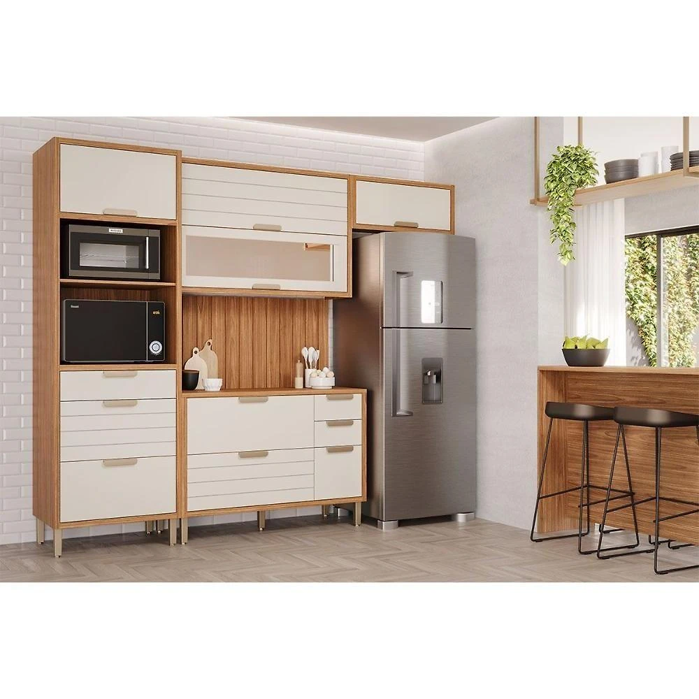 Cozinha Eloise 5 Peças 2 Portas 2 Gavetas MDF 209,6CM Cinamomo-Off MGM
