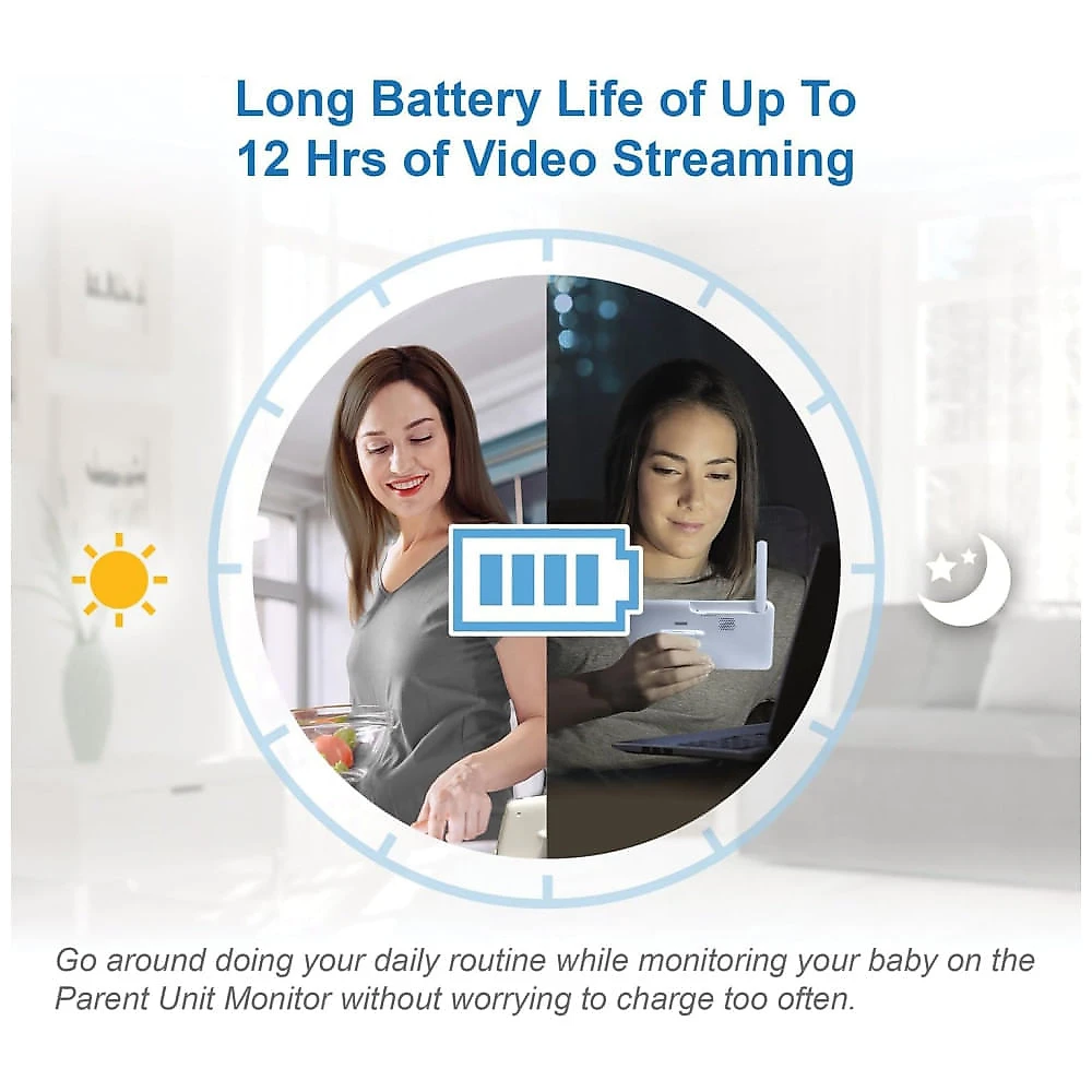 Babá Eletrônica com Monitor com Wi-Fi, 2 Câmeras 1080p, Visão 360°,Luz Noturna e Acesso Remoto,VTECH RM7766-2HD,Branco 110v