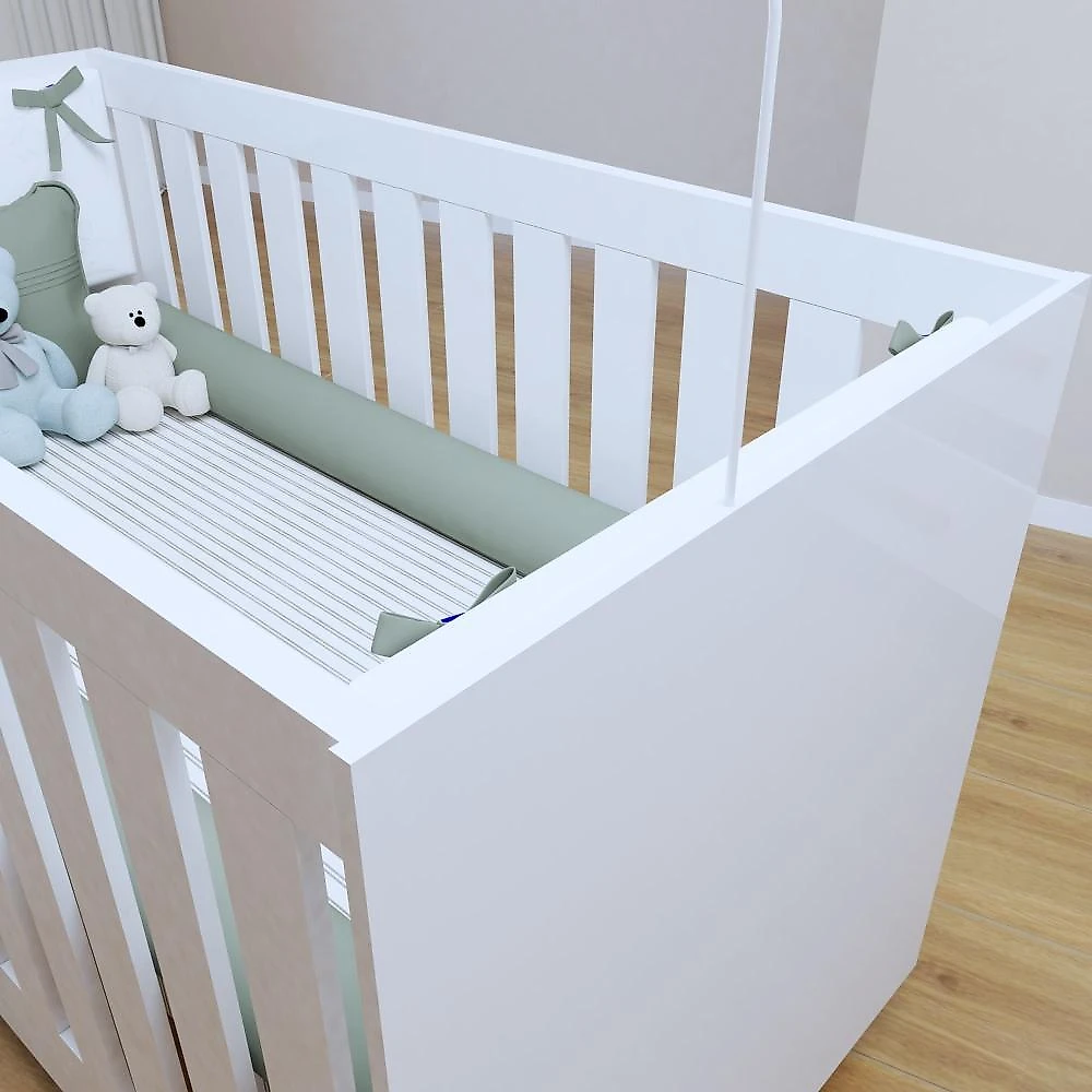 Quarto de Bebê Guarda Roupa 3 Portas e Berço Mini Cama 100% MDF com Colchão Nina  Branco