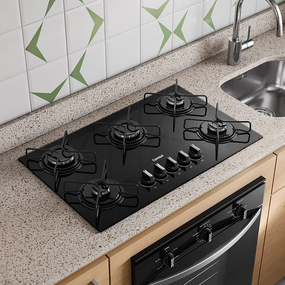 Cooktop 5 Bocas CD075BE a Gás Mesa de Vidro Temperado Consul Preto - Bivolt