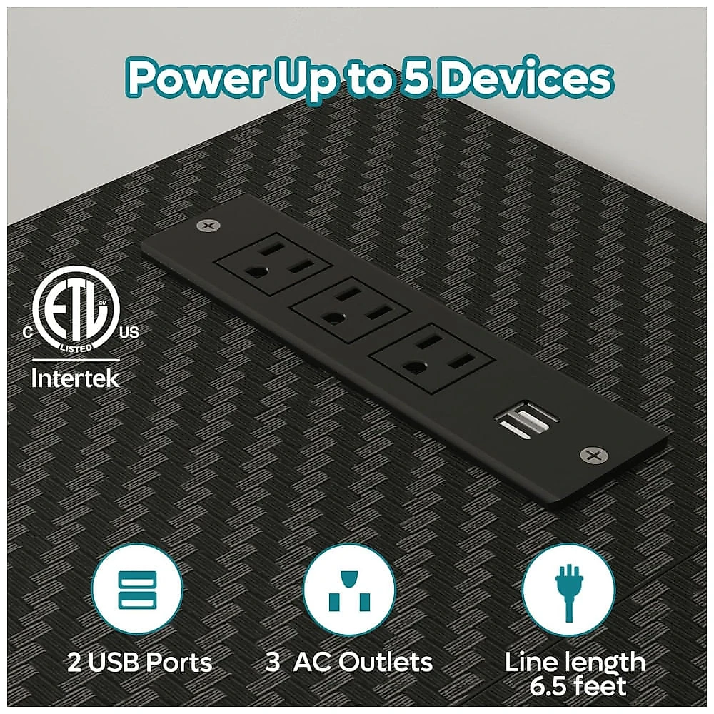 Mesa Gamer de Fibra de Carbono 58" 147 cm com Luz LED, Tomadas, Prateleiras, Gancho para Fone de Ouvido e Portas USB, 110V, Bestier, Preto 110v