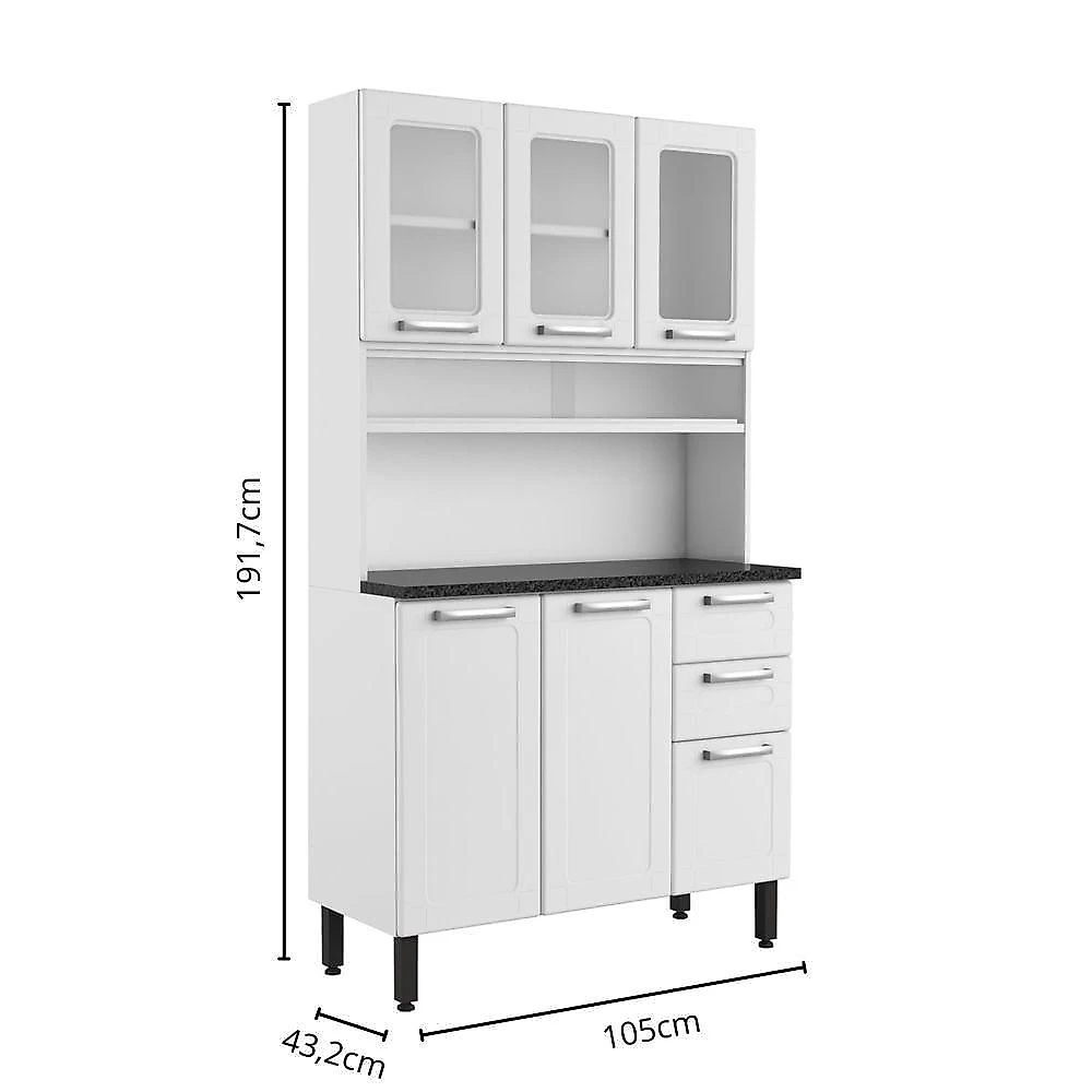 Cozinha Compacta em Aco Multipla 6 Portas 2 Gavetas Branco Bertolini
