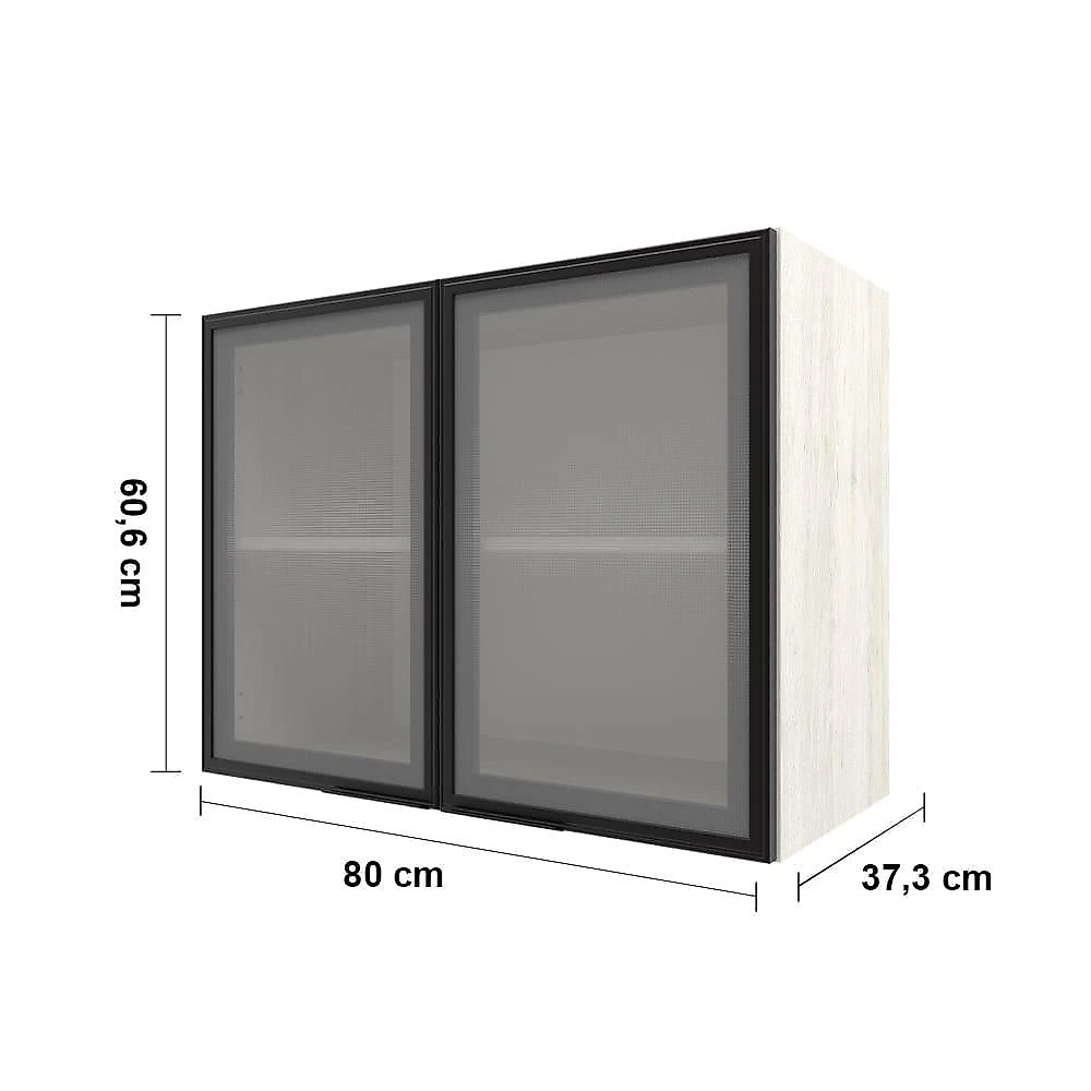 Armário aéreo bartira rubi com 2 portas de vidro, 1 prateleira e 80cm de largura - freixo/preto poah