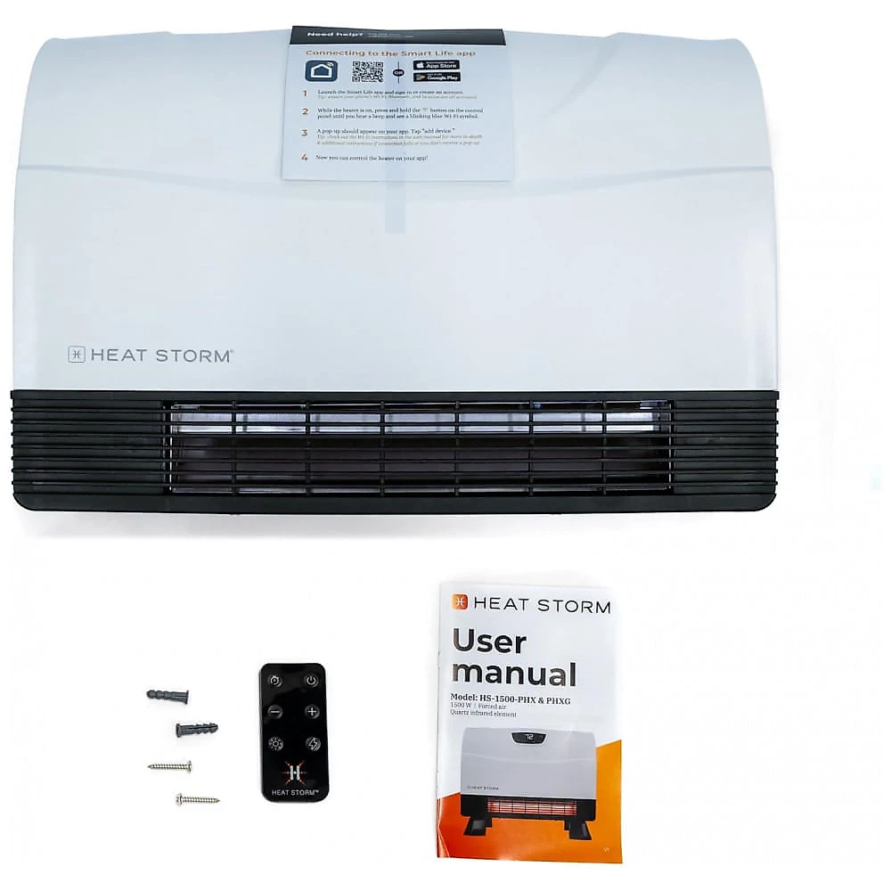 Aquecedor Infravermelho de Parede Heat Storm HS-1500-PHX-WIFI Branco 1500W 5120 BTU Wi-Fi Touch Screen Controle Remoto 120V
