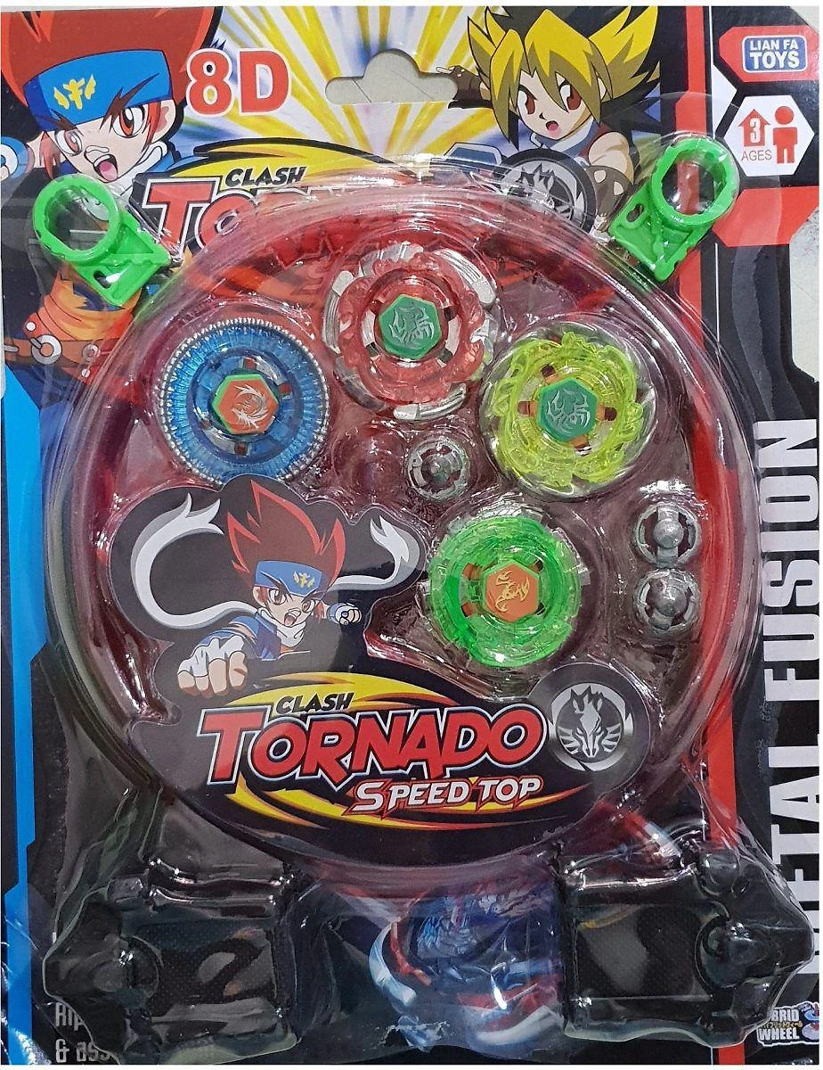 Miniatura Kit Beyblade Tornado + Lançador + Arena 7 cm - 6 cm - Lianfa Toys - Beyblade - Metal e Plástico - 17965 - Anime - Beyblade Metal Fusion/Masters.