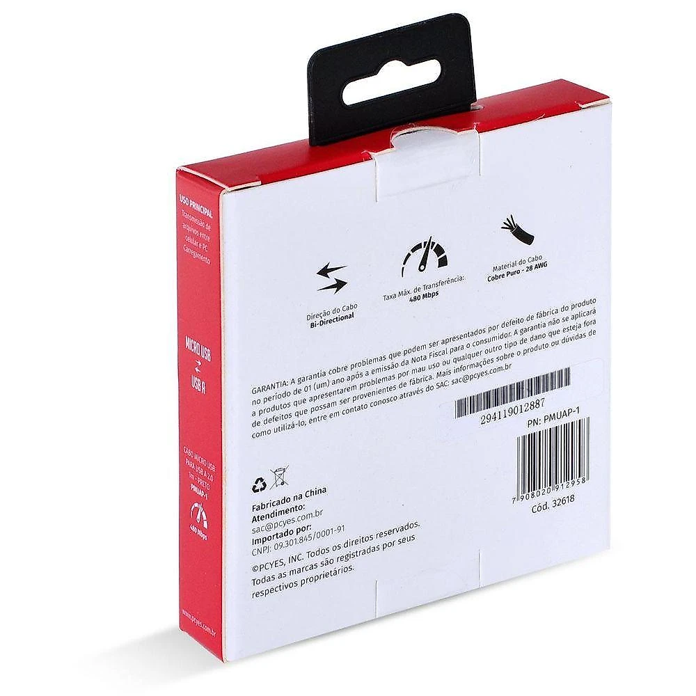 Cabo Micro Usb Para Usb A 2.0 1m Preto - Pmuap-1