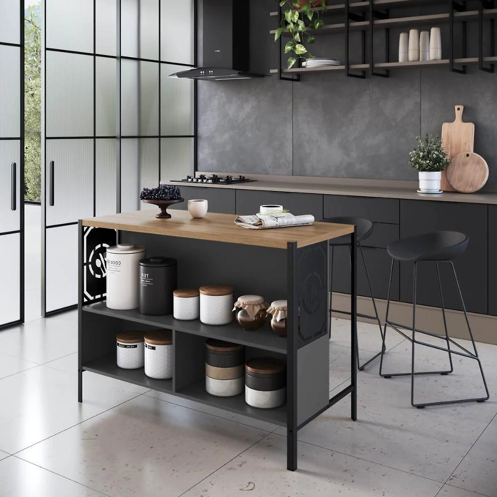 Balcão Mesa Bancada para Cozinha 127CM com Prateleira MDP Mel com Grafite