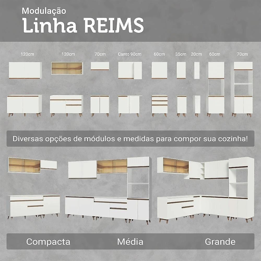 Armário De Cozinha Compacta 190cm Reims Madesa 05 Branco