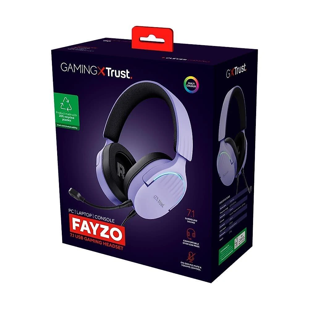 Headset Gamer GXTrust 490P Fayzo, Iluminação LED, Microfone Destacável, Cancelamento de Ruído, Roxo - 25303