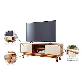 Estante Bancada Madetec Atlas 164cm Para TV até 65" 2 Portas Deslizantes Cinamono/Off White