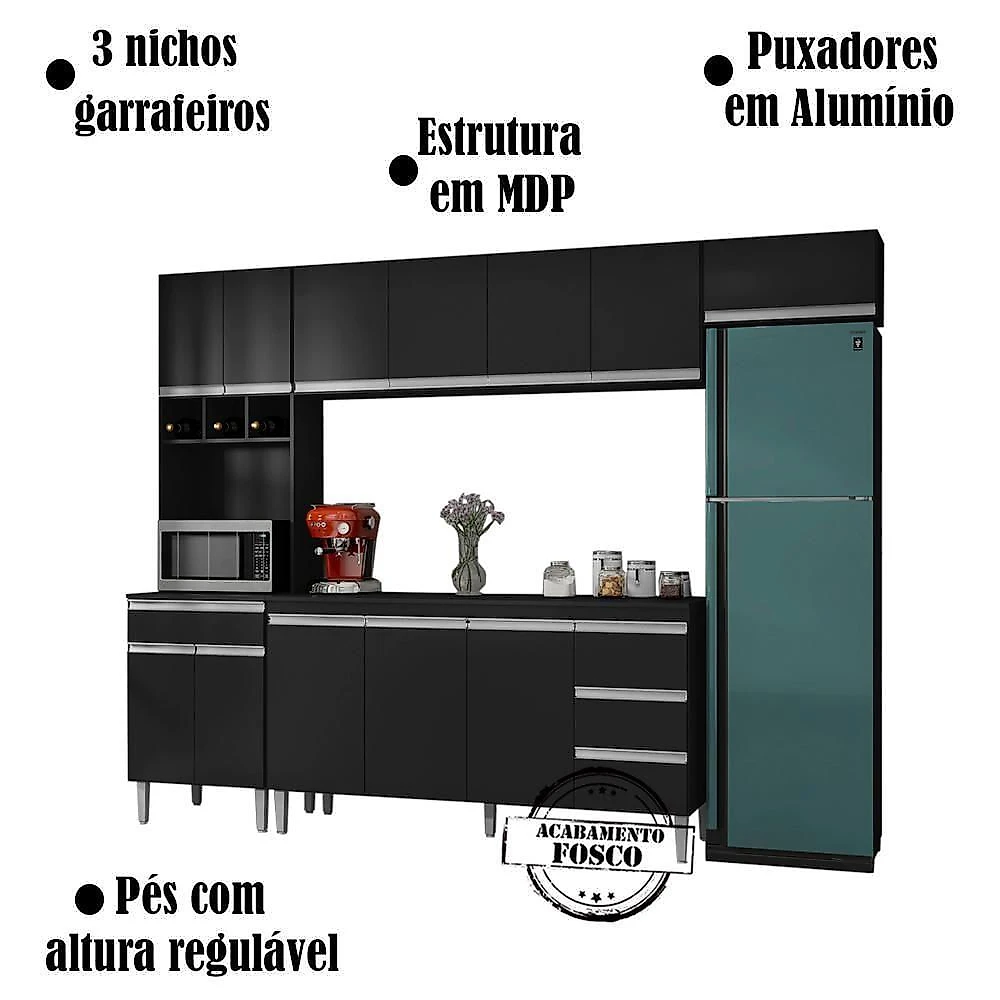 Cozinha Modulada 5 Peças 281 Cm Andreia Preto Reajl Preto