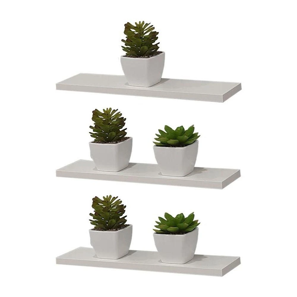 Prateleira Kit 3 Unidades 40X20CM MDF Fixação Suporte Invisível Moderno Sala Branco Mercado