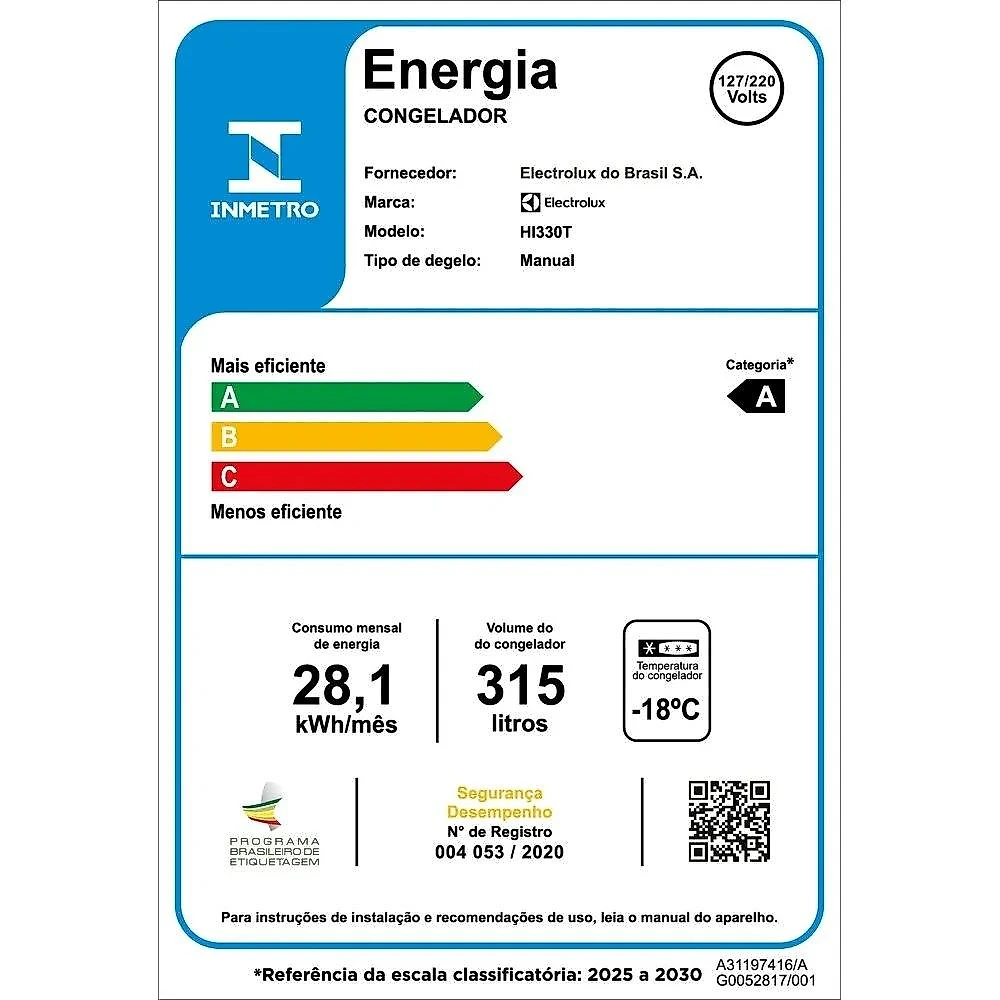Freezer Horizontal Electrolux 315 Litros HI330T Inverter, Branco - Bivolt