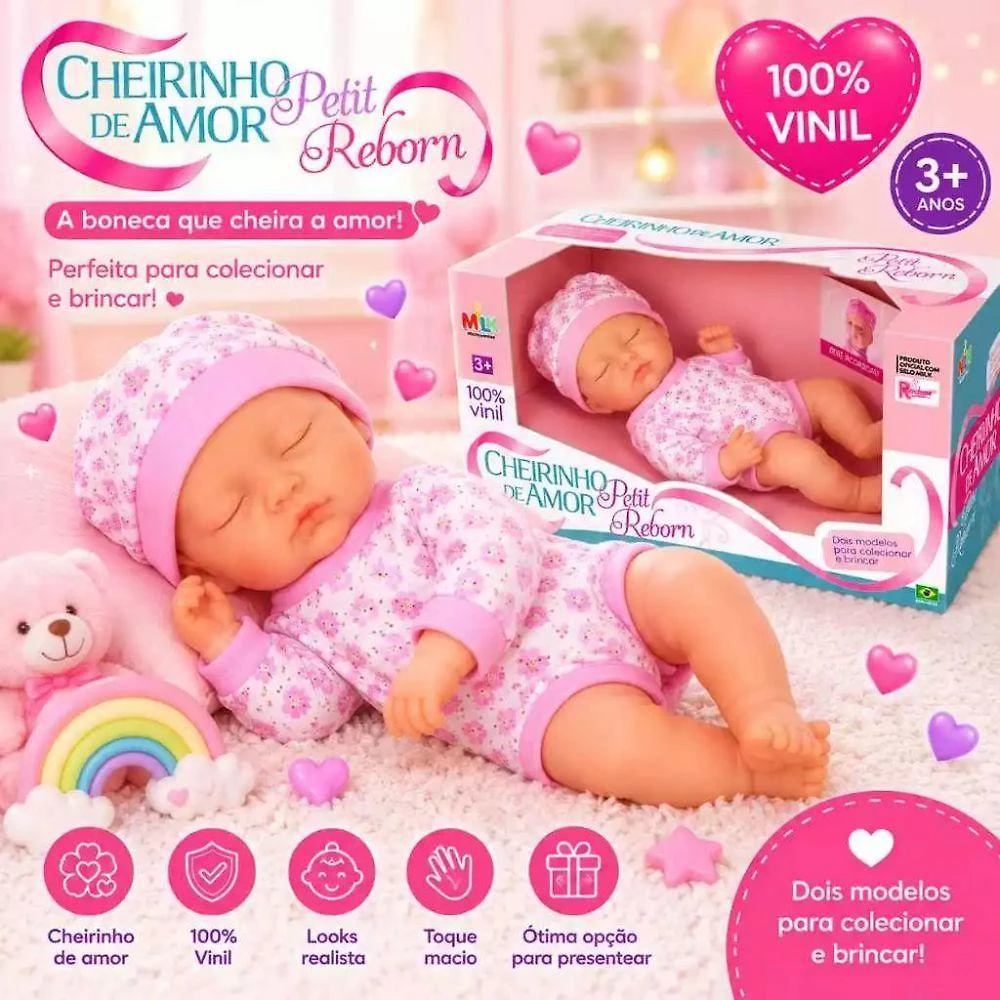 Boneca Petit Reborn Dormindo Realista com Cheirinho de Bebê Branco