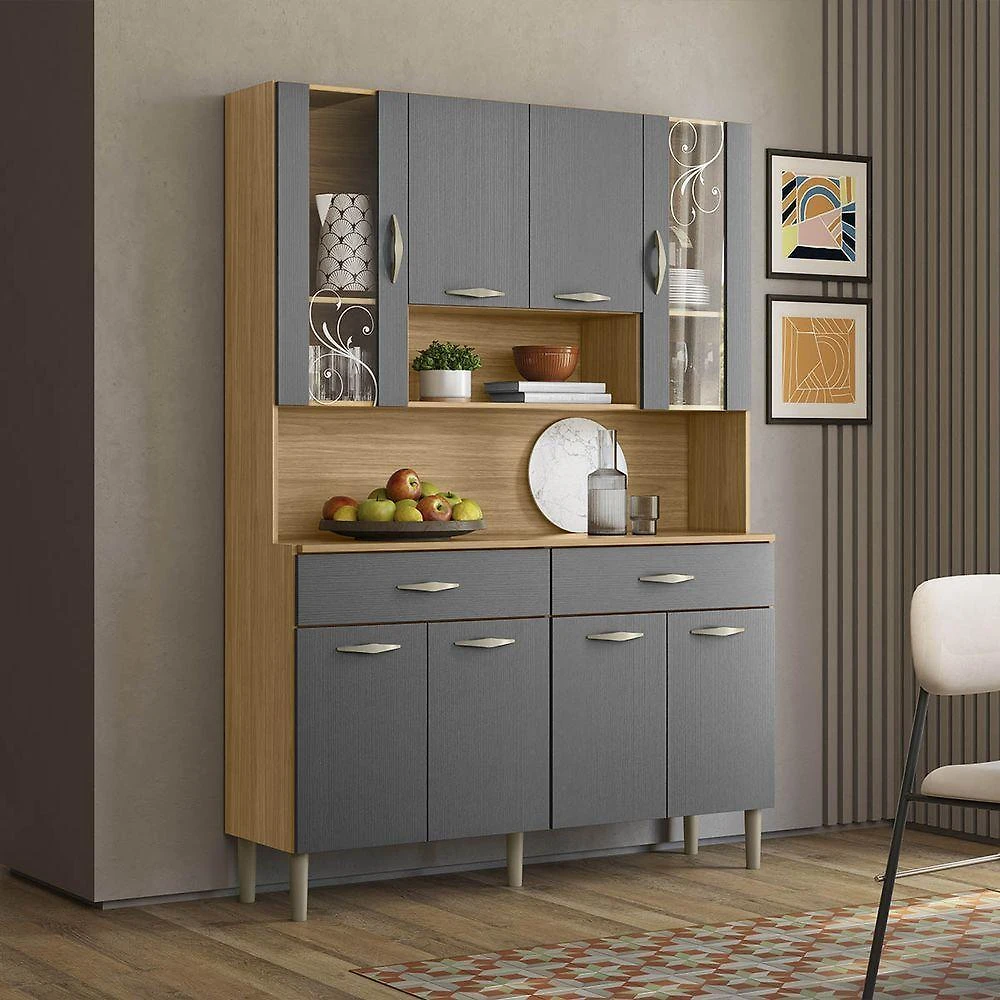 Armário Cozinha Compacta Golden Freijó/gris 8 Portas E 2 Gavetas - Kits Paraná