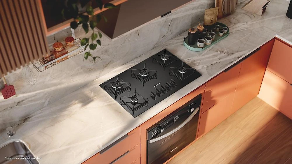 Cooktop 5 bocas brastemp bdd75be mesa de vidro grade de aço ferro aramado bivolt preto