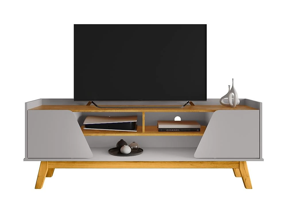 Rack para TV até 65 Polegadas Turim 2 Portas 1 Prateleira Rack Para TV Até 65 Polegadas 2 Portas 3 Nichos Decor Móveis Bechara Off White/Naturalle