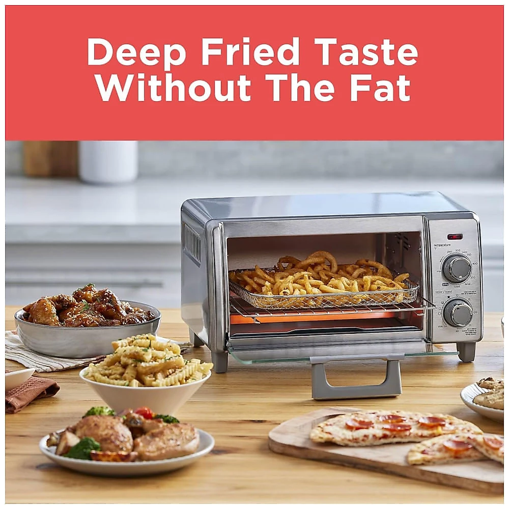 Forno Elétrico BLACK+DECKER Crisp N Bake Air Fry, 5L, 4 Pães, 5 Funções, Pizza 23cm, Timer 30min, Assa, Grelha, Frita