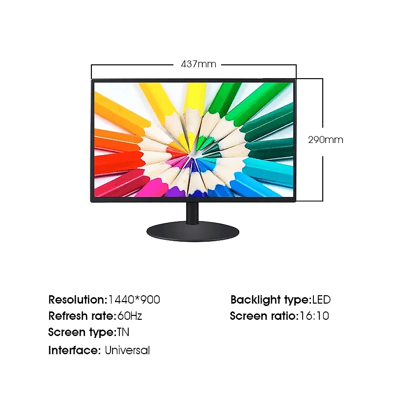 Monitor Desktop 19" Display LCD IPS HD Entrada HDMI e VGA para Estúdio e Transmissão
