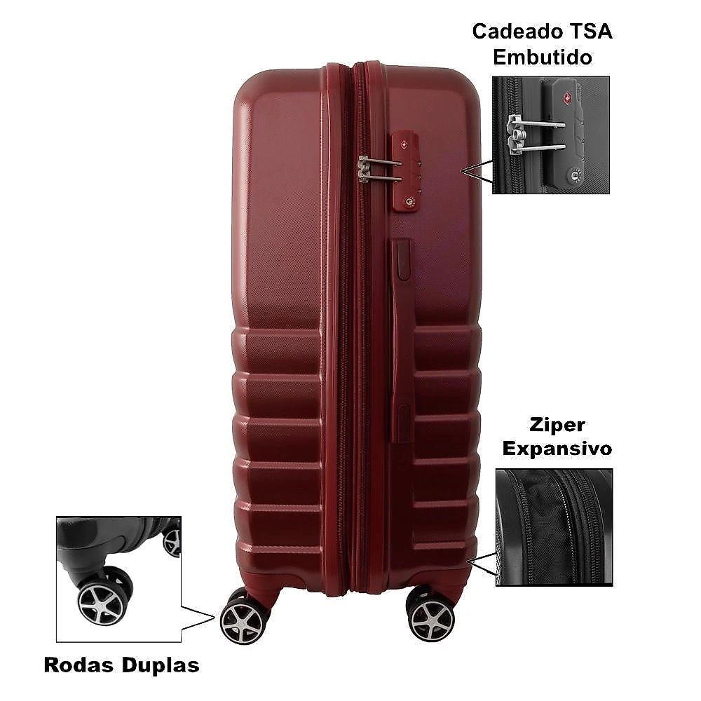 Mala de Viagem Grande em Abs com Cadeado Tsa e Rodas Duplas 360 IKA Flex Vermelho IKA