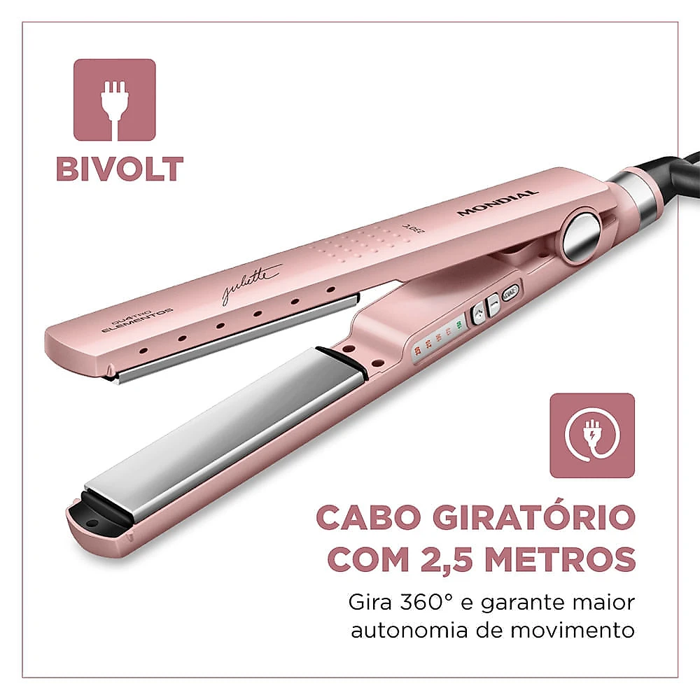 Prancha Alisadora By Juliette Mondial Golden Rose 60W Bivolt - P-JU-01 PRANCHA ALISADORA P-JU-01 BIVOLT