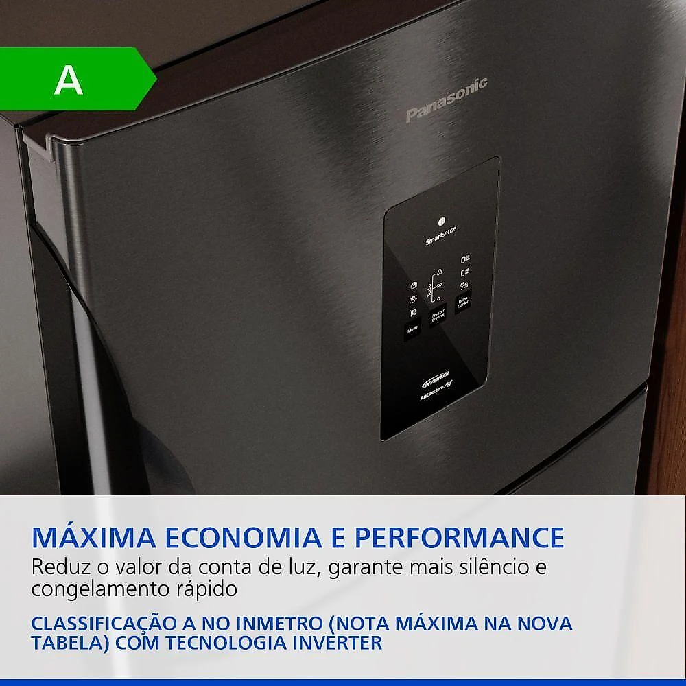 Geladeira Panasonic BT71 Black Inox Look Duplex Frost Free 494L Inverter A - NR-BT71PV4BA 110V