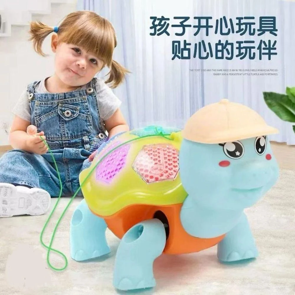 Brinquedo Tartaruga Elétrico com Som Luz e Movimento Interativo Azul Laranja