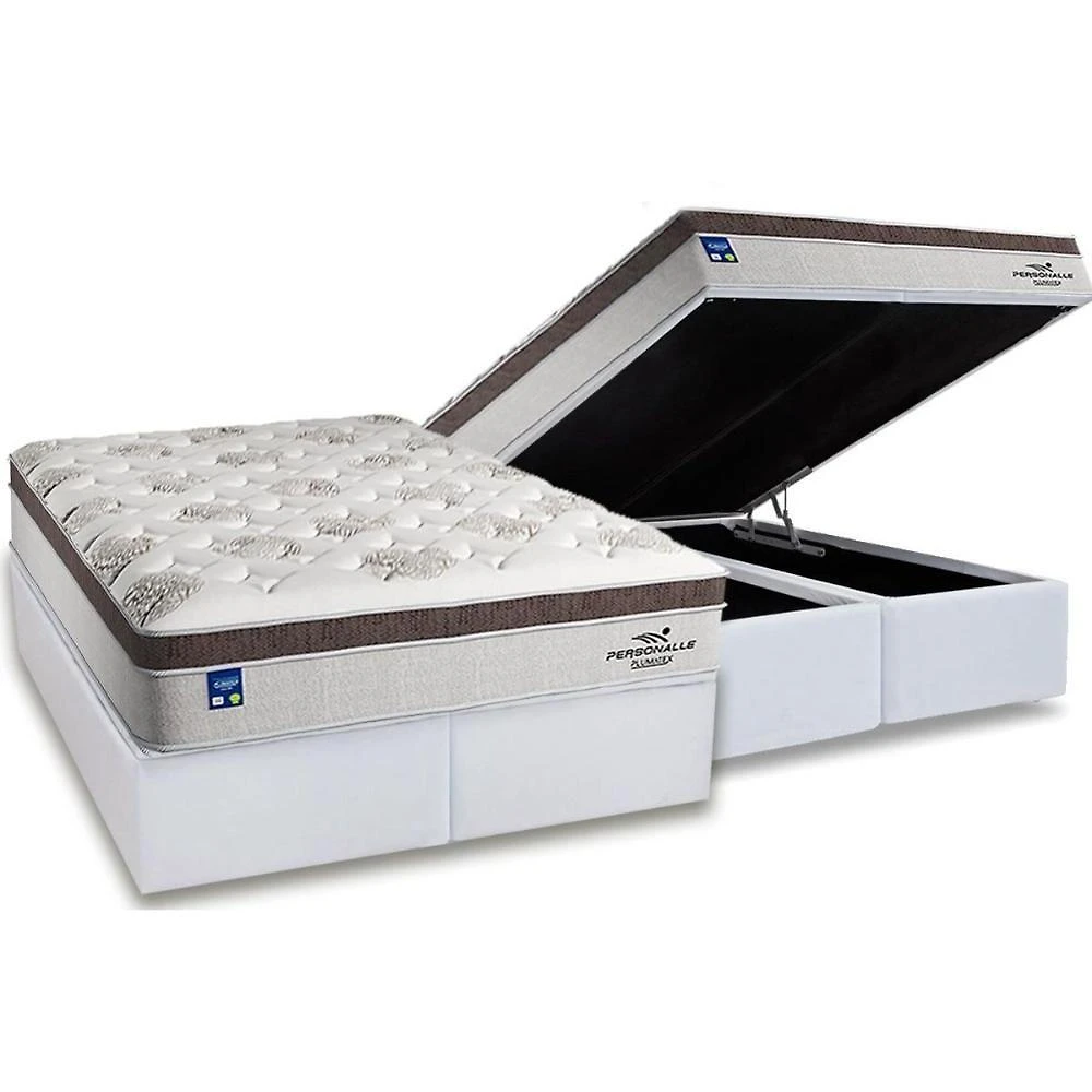Conjunto Box Baú King: Colchão Molas Plumatex Ensacadas Personalle + Base Crc Courano White (193x203)