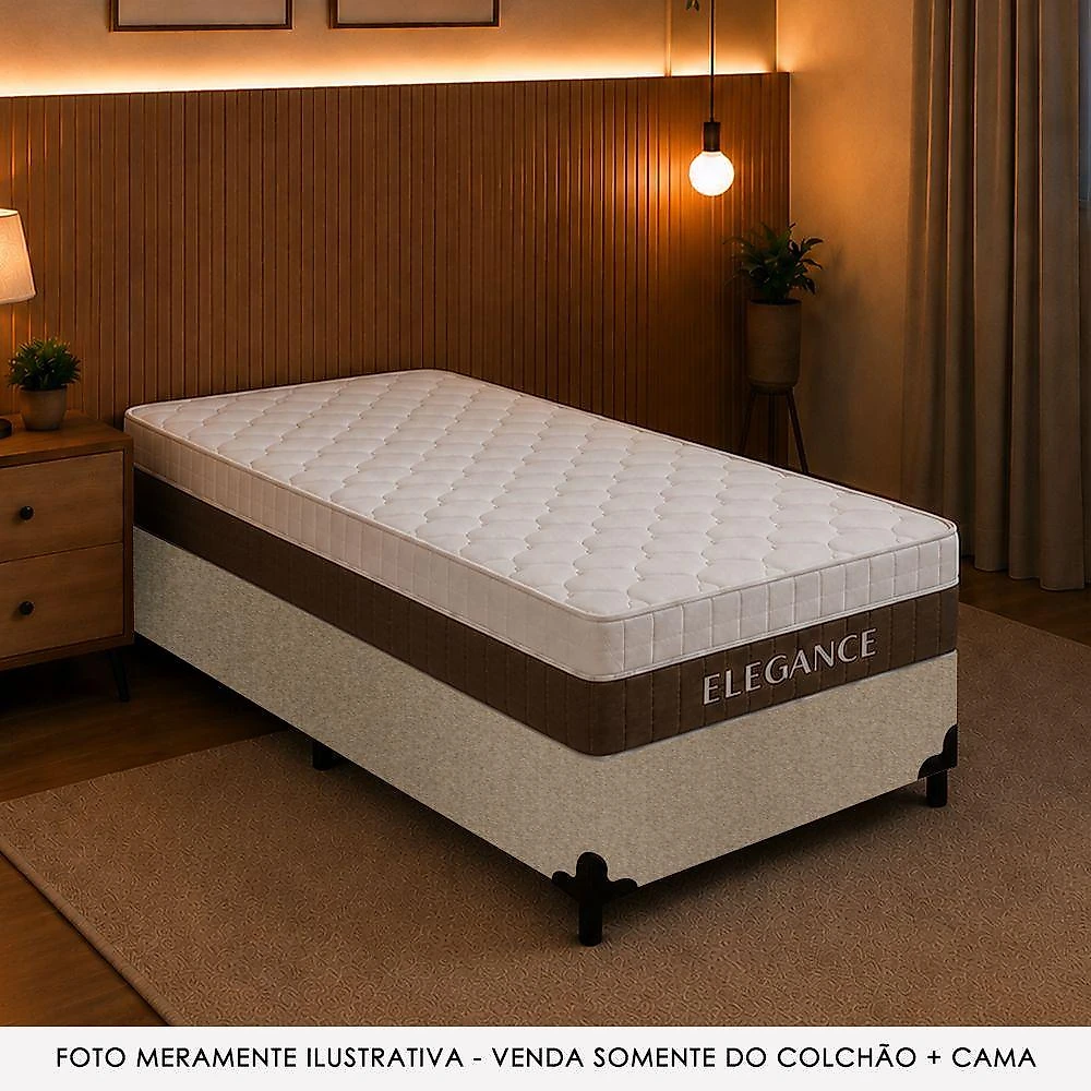 Cama Box Solteiro Elegance Pillow Top Molas Ensacadas Suede Bege Royal