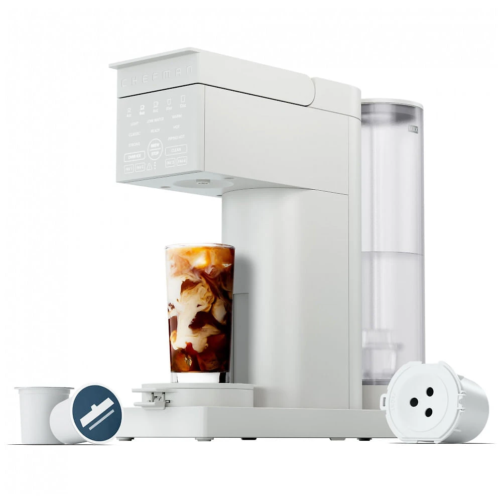 Cafeteira Individual Chefman Caffeinator Cinza Concreto Pods e Moído Função Café Gelado 1500W 120V